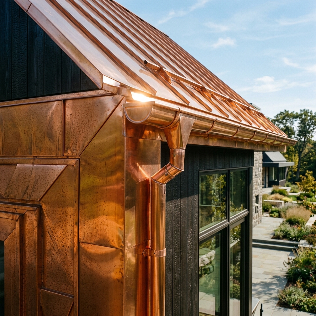 High-end modern residence featuring custom copper cladding and roofing
